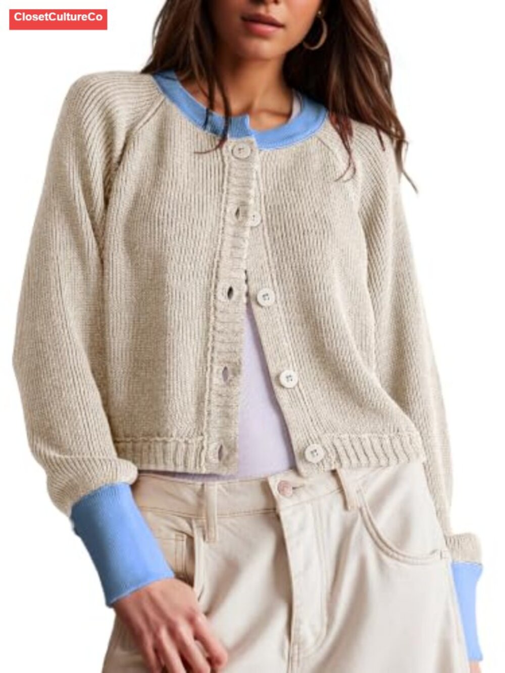 Cropped Cardigan Sweater Long Sleeve Open Front Button Down